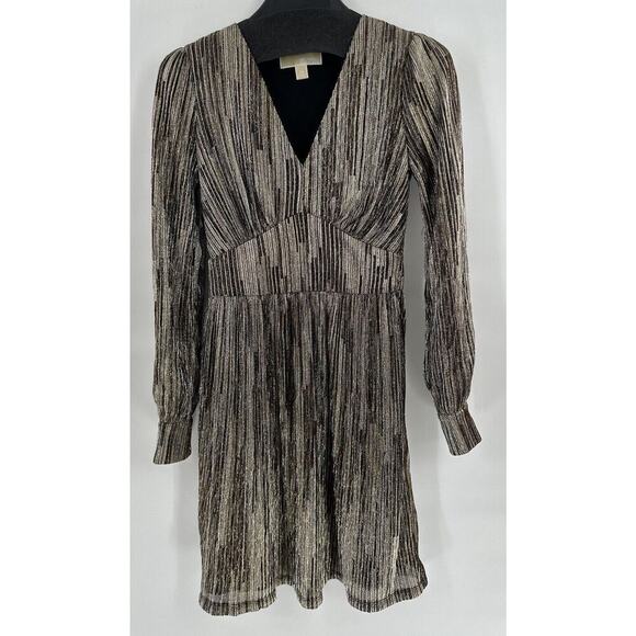 Michael Kors Dresses & Skirts - Michael Kors Dress Size XS Metallic Empire Waist V Neck Party Office Gold Event‌